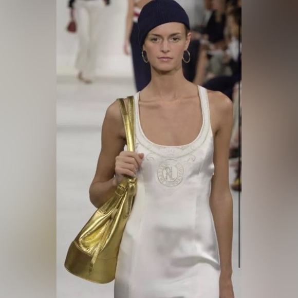 Ralph Lauren Collection Purple Label Maxi Slip Dress Beaded Silk Gown White Logo - Picture 15 of 16